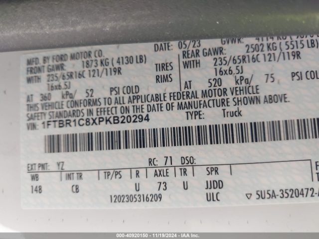 1FTBR1C8XPKB20294 Ford Transit-250 Cargo Van