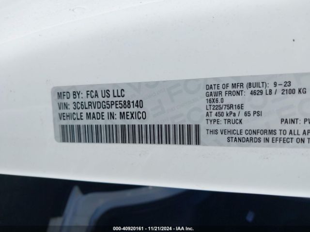 3C6LRVDG5PE588140 RAM Promaster 2500 High Roof 159 Wb