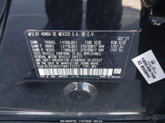 3CZRU6H37MM733253 Honda Hr-v Awd Lx