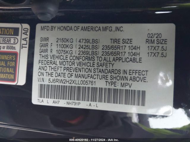 5J6RW2H2XLL005761 Honda Cr-v Awd Lx