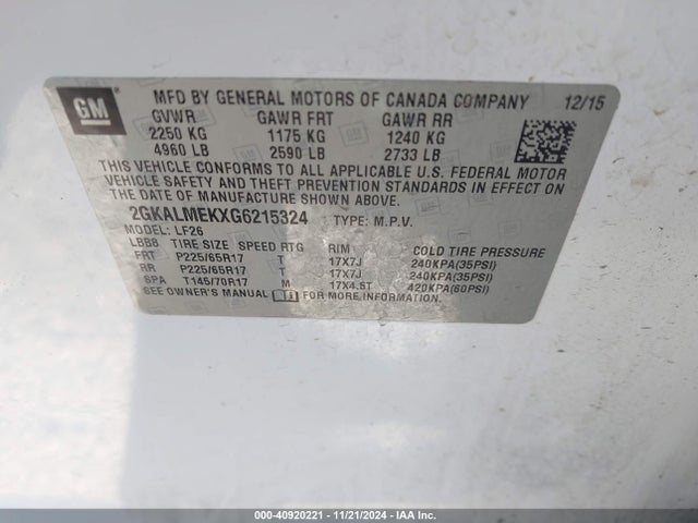 GMC Terrain Sle-1 2016 2GKALMEKXG6215324 Image 9