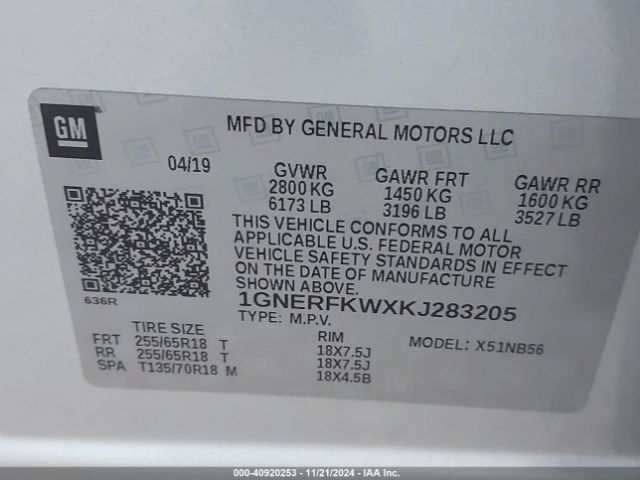 1GNERFKWXKJ283205 Chevrolet Traverse Ls