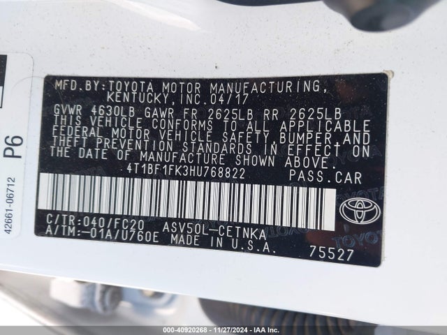 Toyota CAMRY LE 2017 4T1BF1FK3HU768822 Image 9