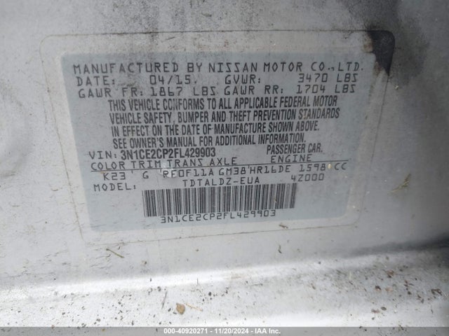 Nissan Versa Note Sv 2015 3N1CE2CP2FL429903 Image 9