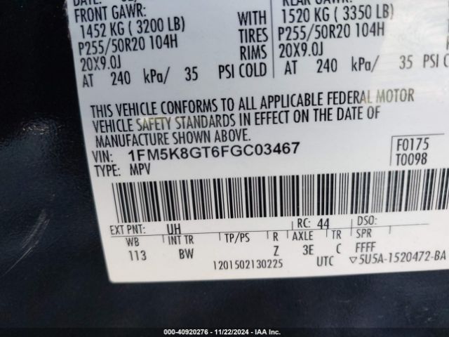 1FM5K8GT6FGC03467 Ford EXPLORER SPORT