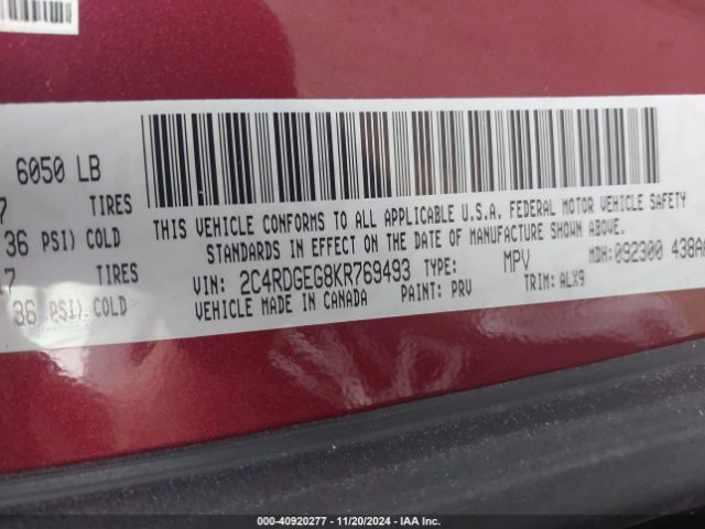2C4RDGEG8KR769493 Dodge Grand Caravan Gt