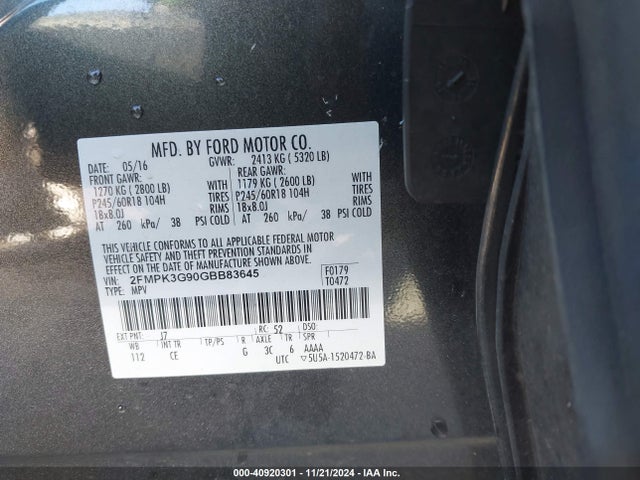 Ford EDGE SE 2016 2FMPK3G90GBB83645 Image 9