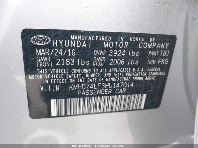 Hyundai ELANTRA SE 2017 KMHD74LF3HU147014 Image 9