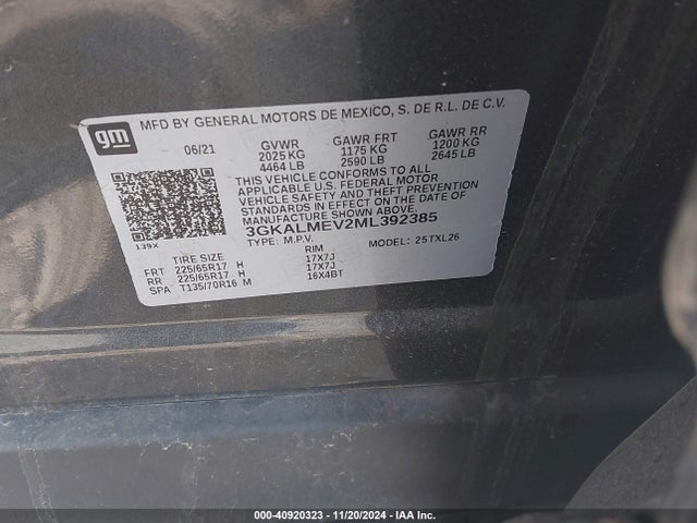 3GKALMEV2ML392385 GMC Terrain Fwd Sle