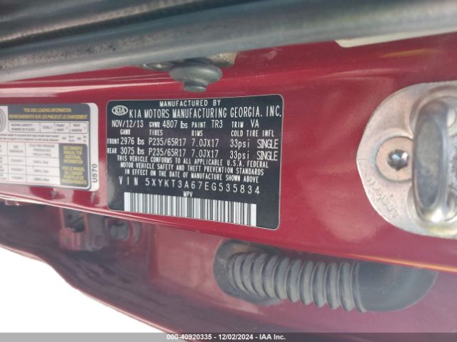 5XYKT3A67EG535834 KIA SORENTO LX
