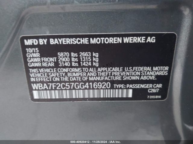 WBA7F2C57GG416920 BMW 750i Xdrive