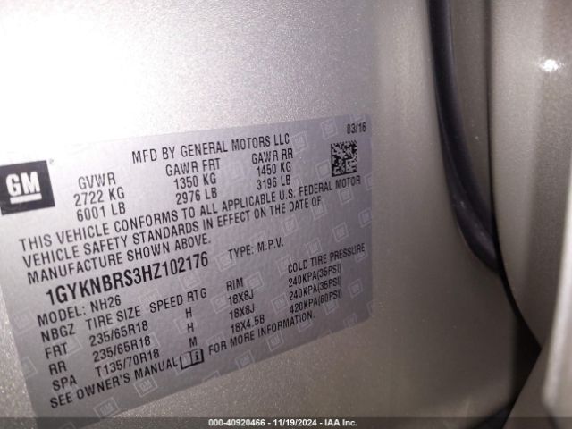 1GYKNBRS3HZ102176 Cadillac XT5 LUXURY