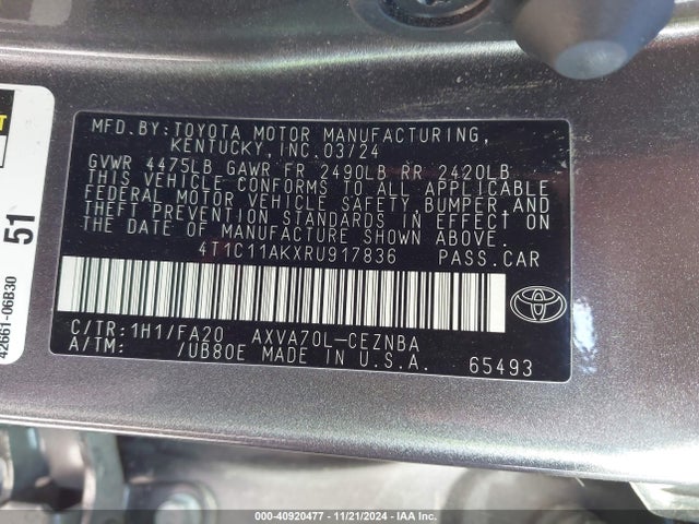Toyota CAMRY LE 2024 4T1C11AKXRU917836 Image 9
