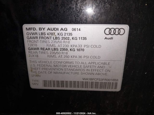 WA1BFCFS3FR001658 Audi Q3 2.0t Premium Plus