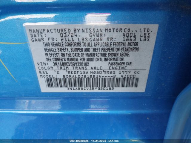 3N1AB8CV5RY320182 Nissan Sentra Sv Xtronic Cvt