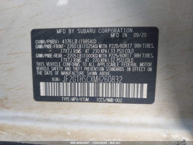 JF2GTHSCXMH260832 Subaru Crosstrek Sport