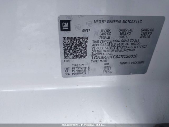 1GNSKHKC0JR126016 Chevrolet Suburban Lt