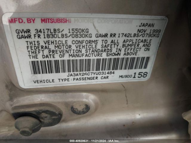 2000 MITSUBISHI MIRAGE JA3AY26C7YU031484 Photo 8