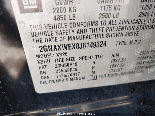 Chevrolet Equinox Premier 2018 2GNAXWEX8J6149524 Image 9