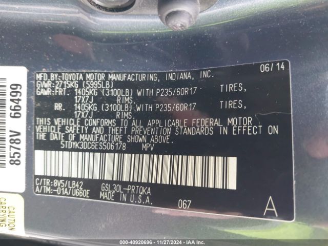 5TDYK3DC6ES506178 Toyota Sienna Xle/limited