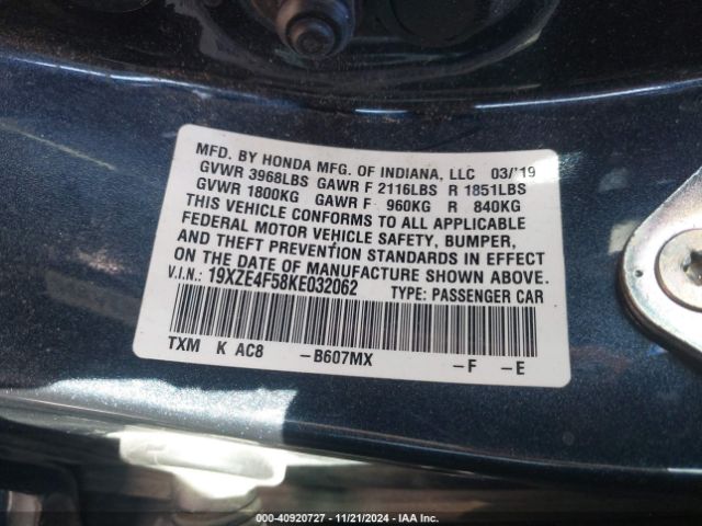 19XZE4F58KE032062 Honda INSIGHT EX