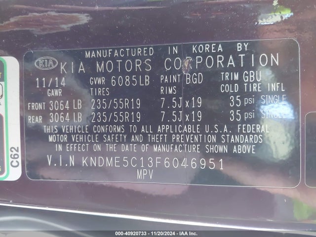 KNDME5C13F6046951 KIA Sedona Sx Luxury