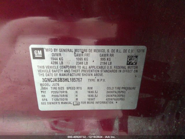 3GNCJKSB3HL185767 Chevrolet TRAX LS