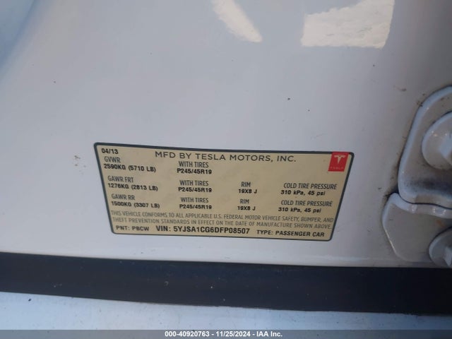 2013 TESLA MODEL S 5YJSA1CG6DFP08507 Photo 8