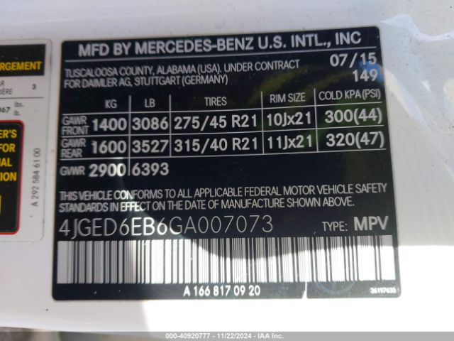 4JGED6EB6GA007073 Mercedes-Benz Gle 450 Amg Coupe 4matic