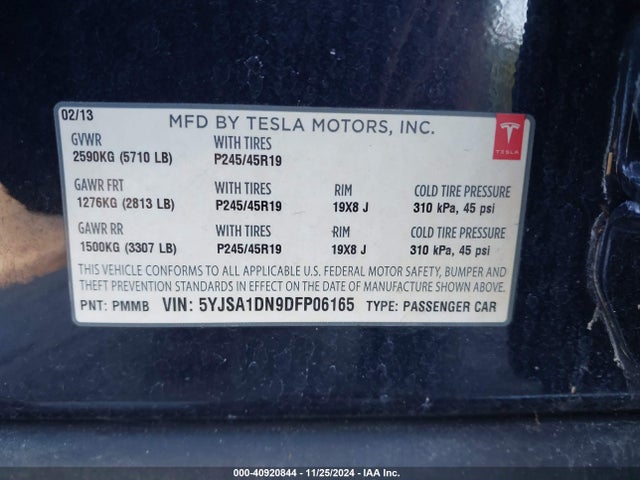 2013 TESLA MODEL S 5YJSA1DN9DFP06165 Photo 8