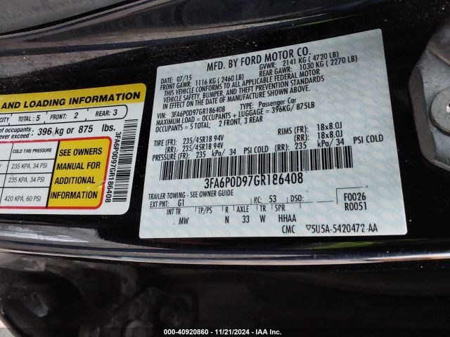 3FA6P0D97GR186408 Ford Fusion Titanium