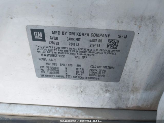 KL4CJ1SM8KB715271 Buick Encore Fwd Sport Touring