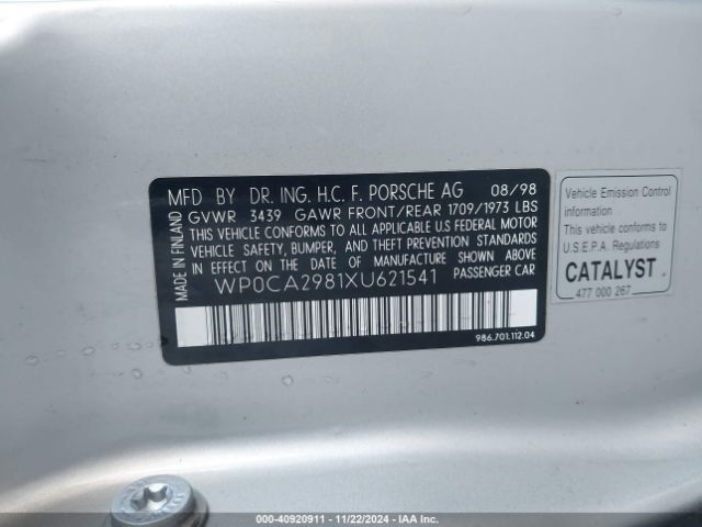1999 PORSCHE BOXSTER WP0CA2981XU621541 Photo 8