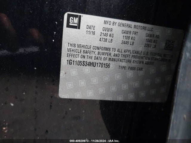 1G1105S34HU170156 Chevrolet IMPALA 1LT