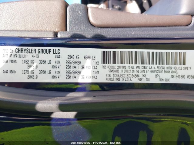 1C4RJECG1EC164504 Jeep Grand Cherokee Overland