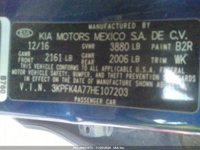 3KPFK4A77HE107203 KIA FORTE LX