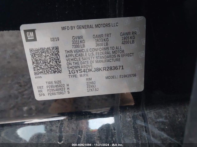 2019 CADILLAC ESCALADE 1GYS4DKJ8KR283671 Photo 8