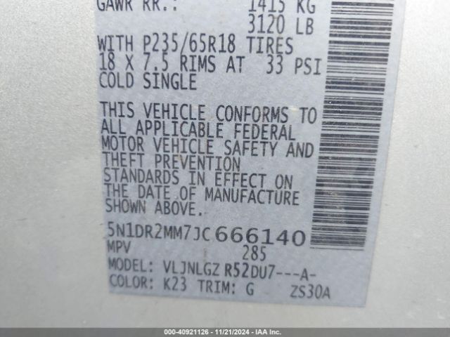 5N1DR2MM7JC666140 Nissan Pathfinder Sl