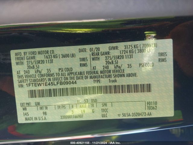 1FTEW1E45LFB09044 Ford F-150 Platinum