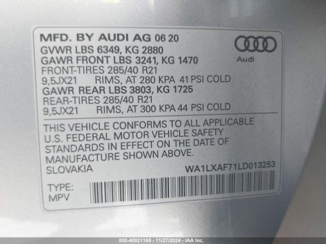 WA1LXAF71LD013253 Audi Q7 Premium Plus 55 Tfsi Quattro Tiptronic