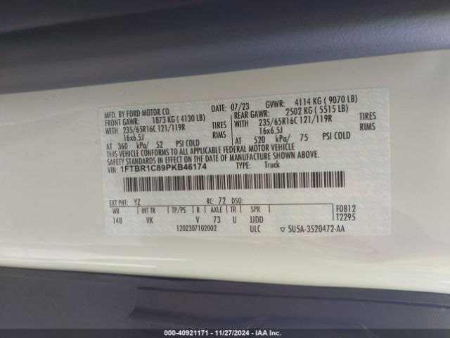 1FTBR1C89PKB46174 Ford Transit-250 Cargo Van
