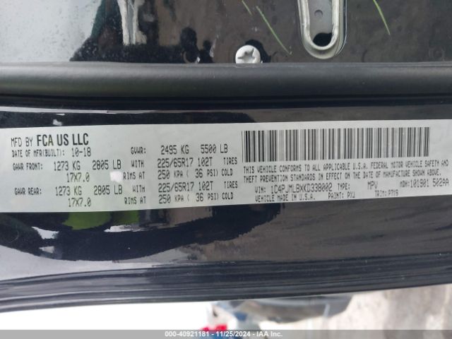 1C4PJMLBXKD338002 Jeep Cherokee Latitude Plus 4x4