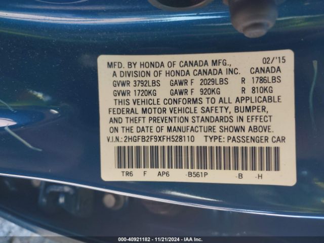 2HGFB2F9XFH528110 Honda Civic Ex-l
