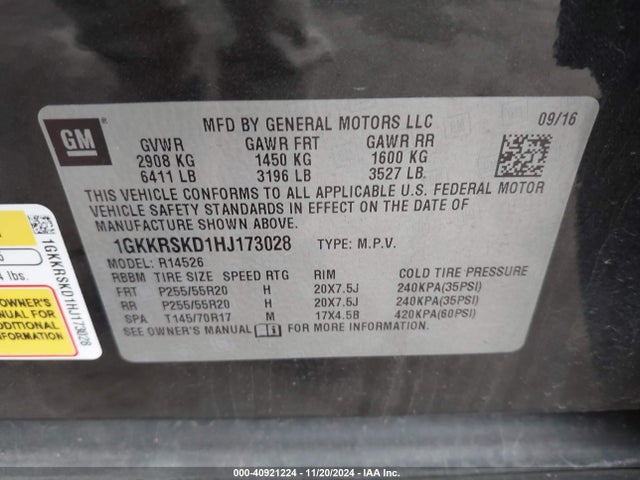 1GKKRSKD1HJ173028 GMC Acadia Limited