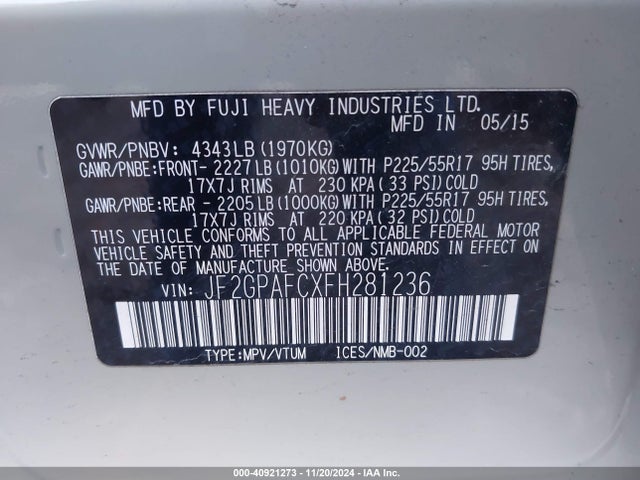 JF2GPAFCXFH281236 Subaru Xv Crosstrek 2.0i Premium