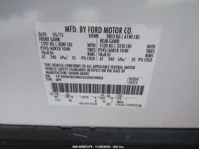 Ford EXPLORER XLT 2016 1FM5K8D86GGA03982 Image 9