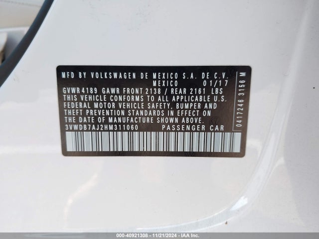 Volkswagen Jetta 1.4t Se 2017 3VWDB7AJ2HM311060 Image 9