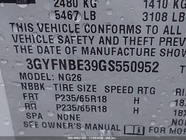 3GYFNBE39GS550952 Cadillac Srx Luxury Collection