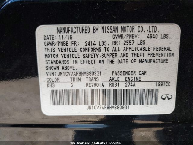 JN1CV7AR9HM680931 Infiniti Q50 2.0t Premium