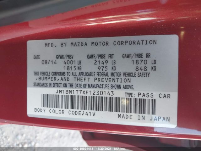 JM1BM1T7XF1230143 Mazda Mazda3 I Sv
